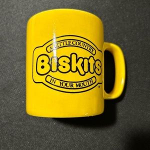 Vintage Kiln Craft Staffordshire England Biskits Coffee Mug Yellow Advertising